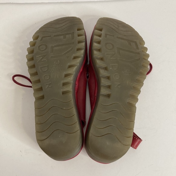 Fly London Sandals Womens 38 Red Leather Lace Up Platform Shoes Comfy - Picture 12 of 14